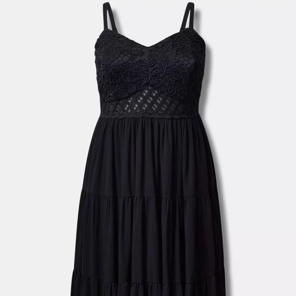 Torrid Midi Crinkle Gauze Lace Bodice Sleeveless Dress Deep Black Size 4 NWT - Picture 4 of 10